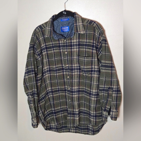 Men's Pendleton Plaid 100% Wool Cabincore Rustic Buttob Up Flannel, Large - Picture 1 of 3